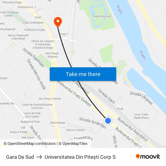 Gara De Sud to Universitatea Din Pitești Corp S map