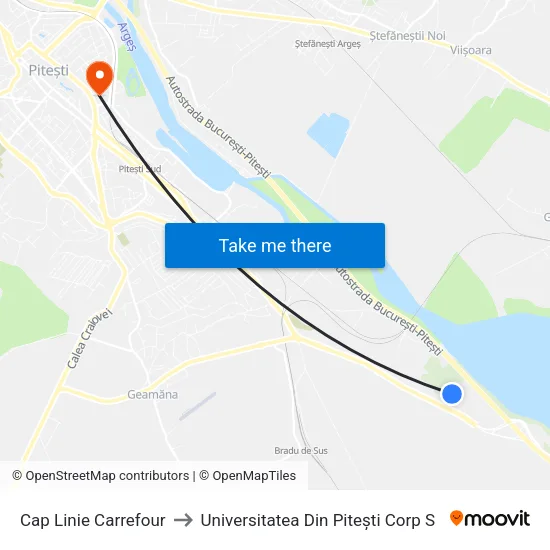 Cap Linie Carrefour to Universitatea Din Pitești Corp S map