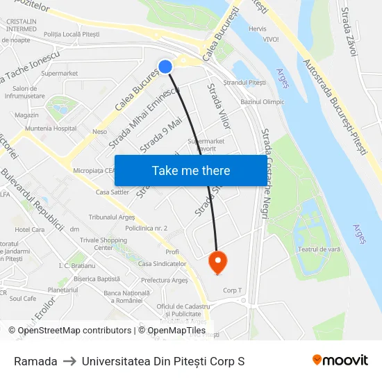 Ramada to Universitatea Din Pitești Corp S map