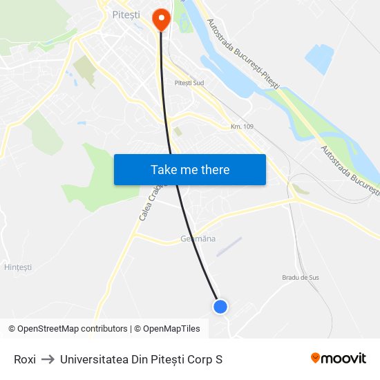 Roxi to Universitatea Din Pitești Corp S map