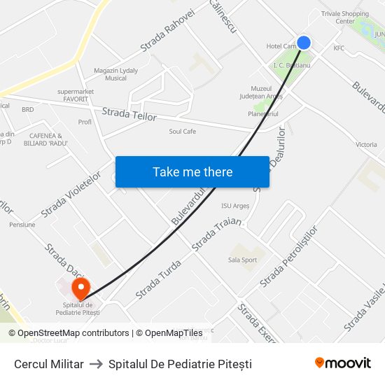 Cercul Militar to Spitalul De Pediatrie Pitești map