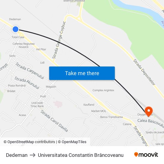 Dedeman to Universitatea Constantin Brâncoveanu map