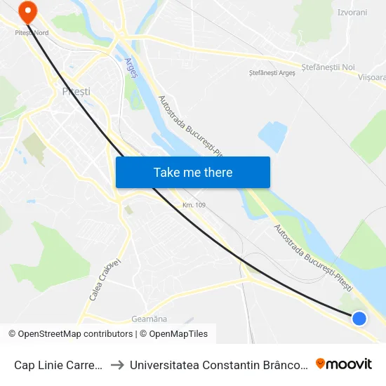 Cap Linie Carrefour to Universitatea Constantin Brâncoveanu map