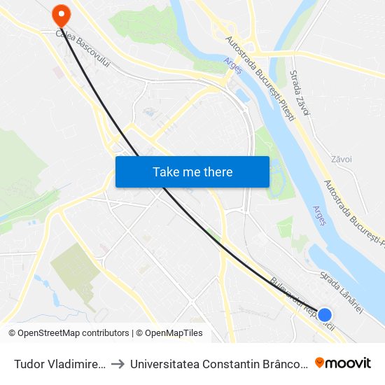 Tudor Vladimirescu to Universitatea Constantin Brâncoveanu map