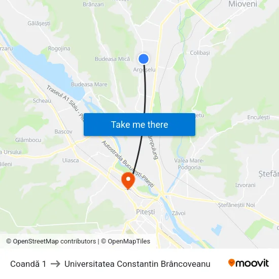Coandă 1 to Universitatea Constantin Brâncoveanu map