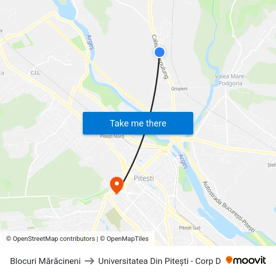 Blocuri Mărăcineni to Universitatea Din Pitești - Corp D map