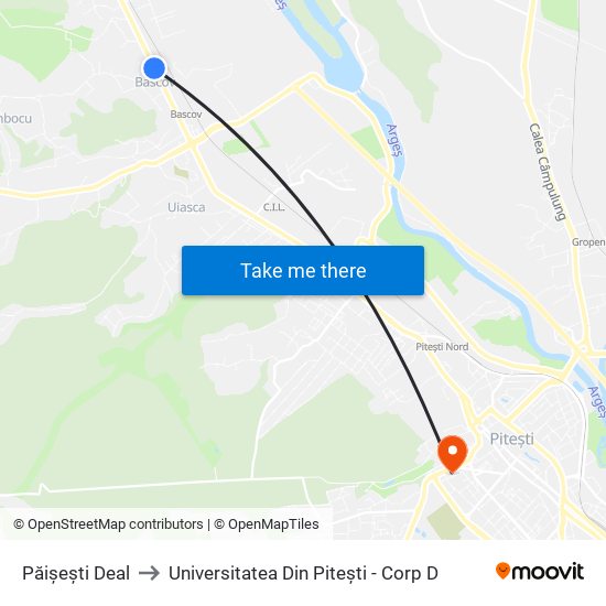 Păișești Deal to Universitatea Din Pitești - Corp D map