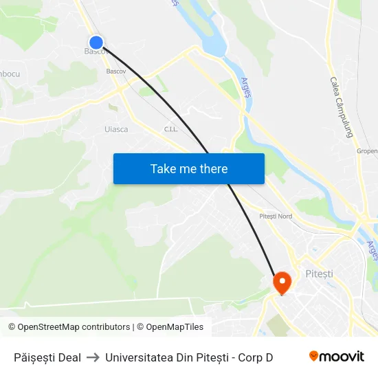 Păișești Deal to Universitatea Din Pitești - Corp D map