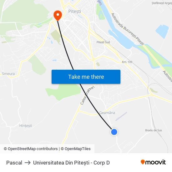 Pascal to Universitatea Din Pitești - Corp D map