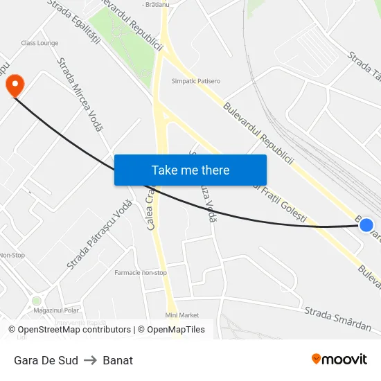 Gara De Sud to Banat map