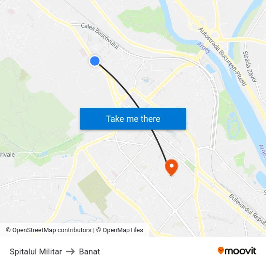 Spitalul Militar to Banat map