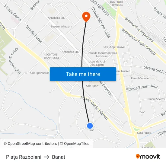 Piața Razboieni to Banat map
