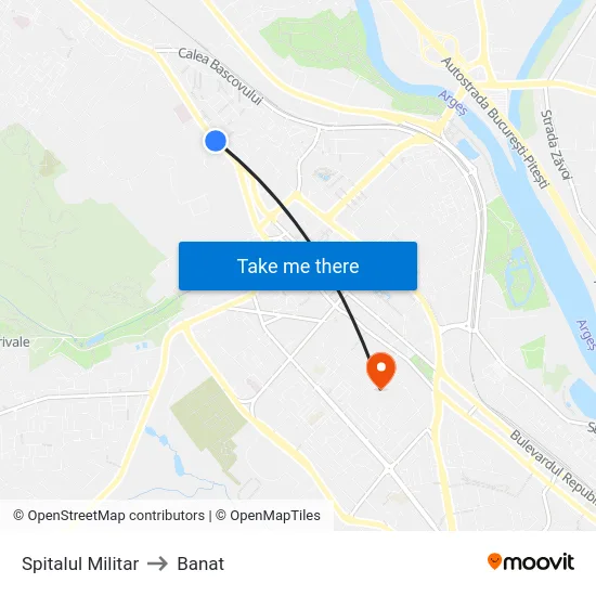 Spitalul Militar to Banat map