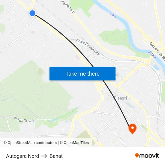 Autogara Nord to Banat map