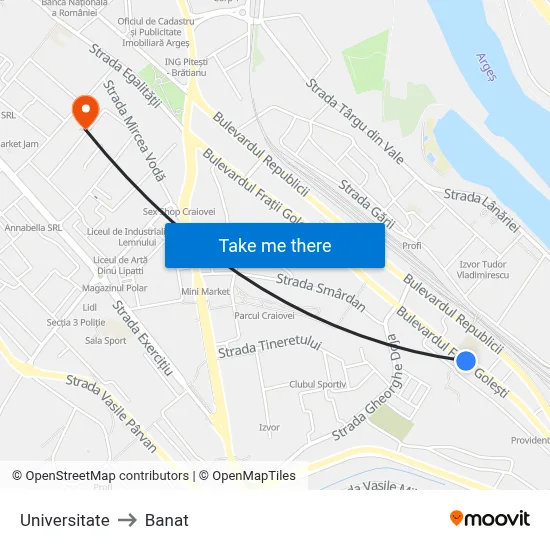 Universitate to Banat map