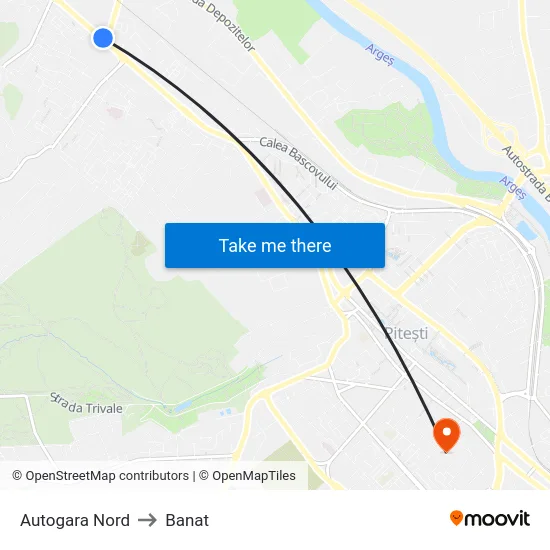 Autogara Nord to Banat map