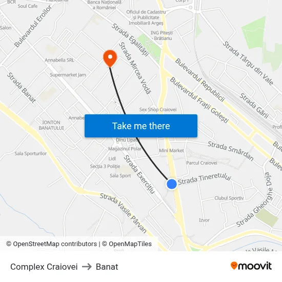 Complex Craiovei to Banat map