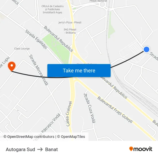 Autogara Sud to Banat map