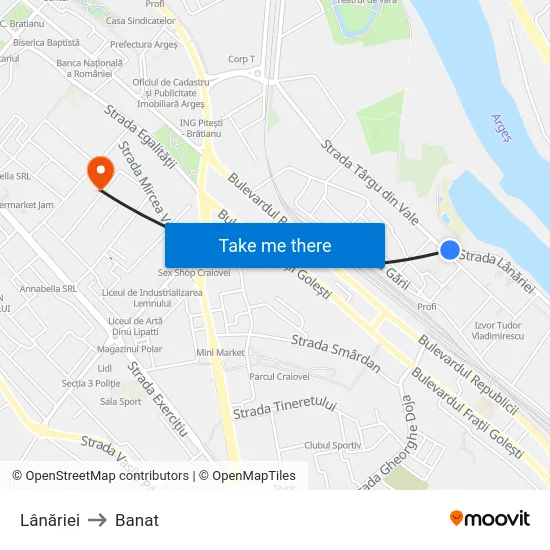 Lânăriei to Banat map