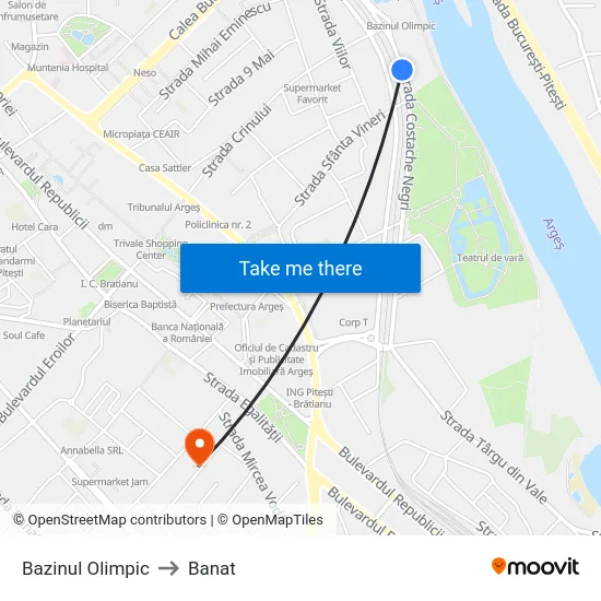 Bazinul Olimpic to Banat map