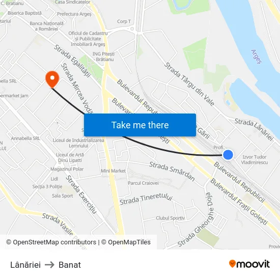 Lânăriei to Banat map