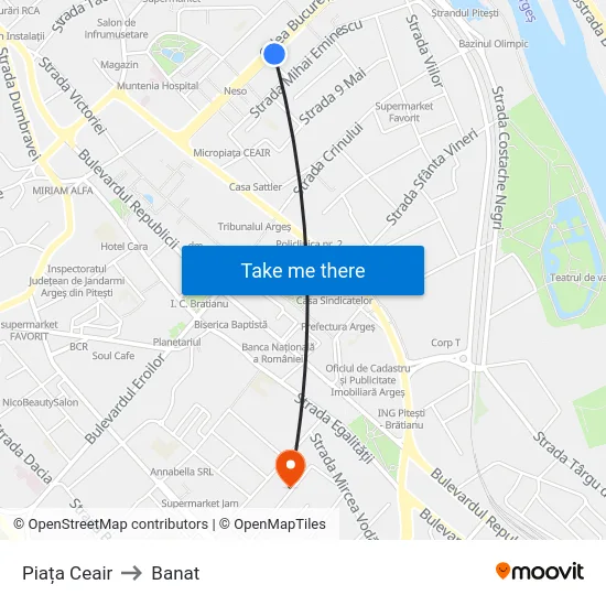 Piața Ceair to Banat map