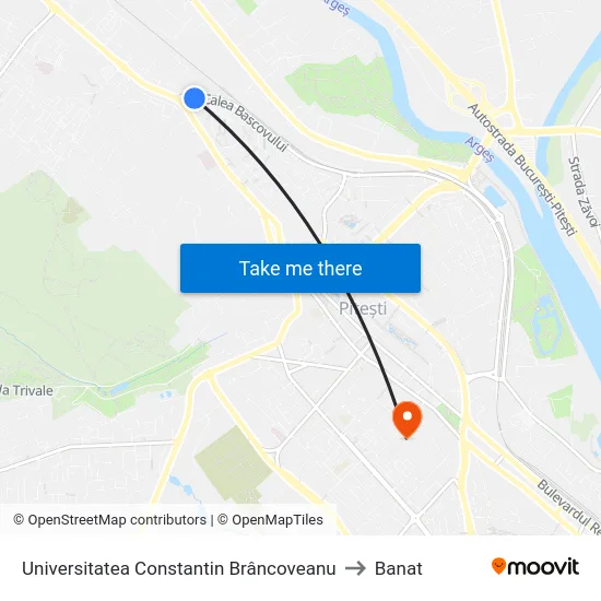 Universitatea Constantin Brâncoveanu to Banat map