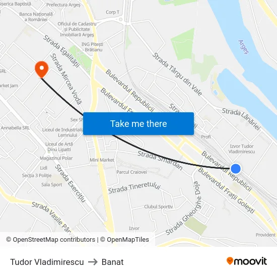 Tudor Vladimirescu to Banat map