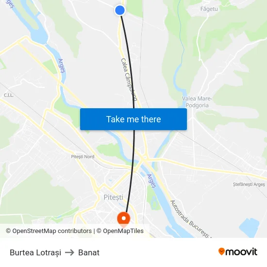 Burtea Lotrași to Banat map