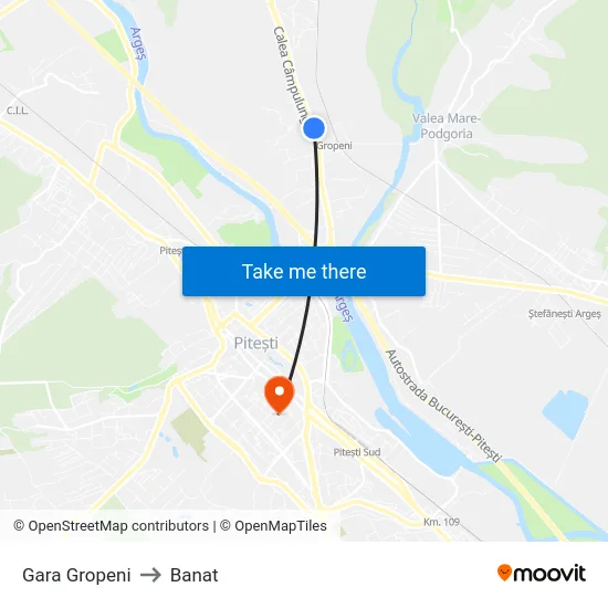 Gara Gropeni to Banat map