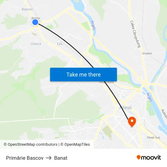 Primărie Bascov to Banat map