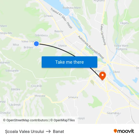 Școala Valea Ursului to Banat map