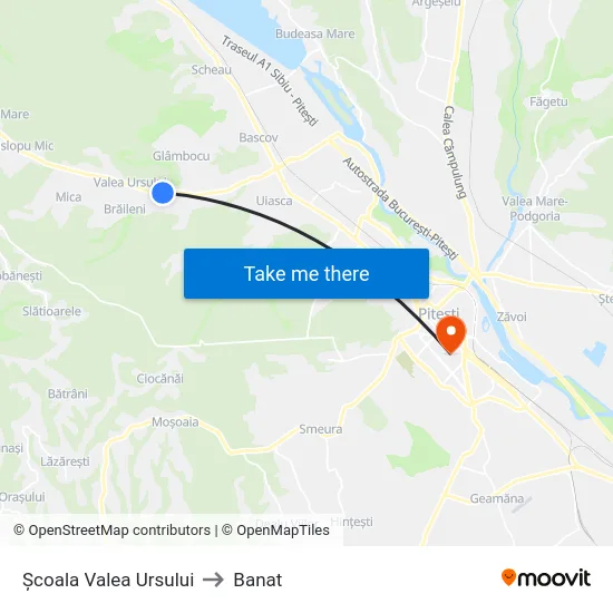 Școala Valea Ursului to Banat map