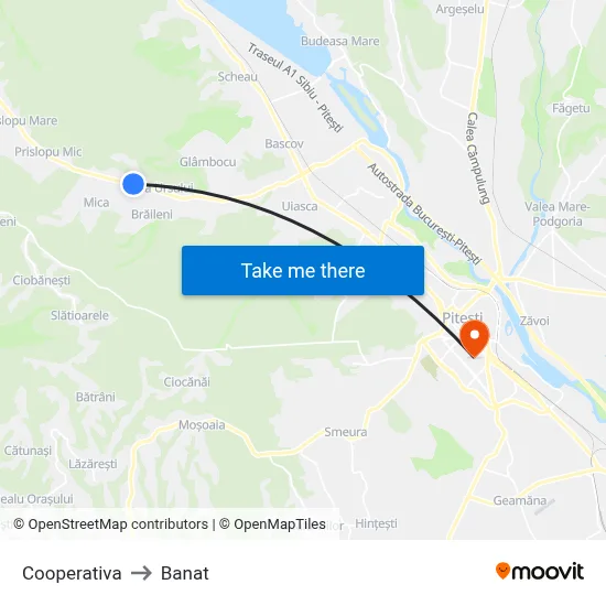 Cooperativa to Banat map