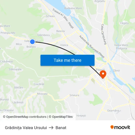 Grădinița Valea Ursului to Banat map