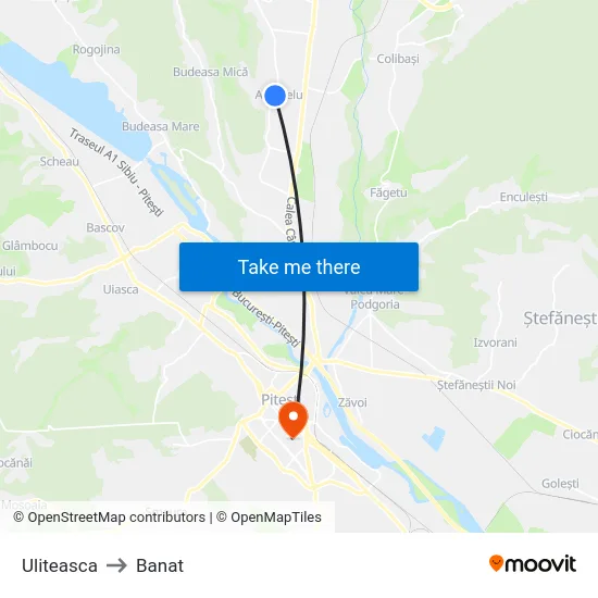 Uliteasca to Banat map