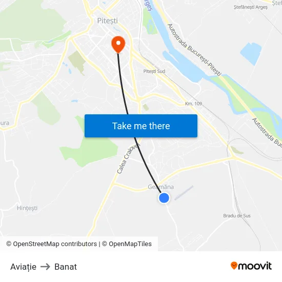 Aviație to Banat map