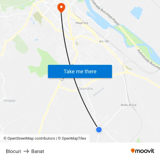 Blocuri to Banat map