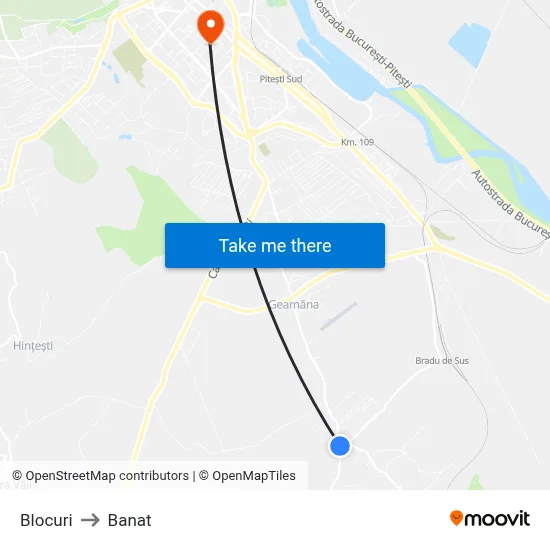 Blocuri to Banat map