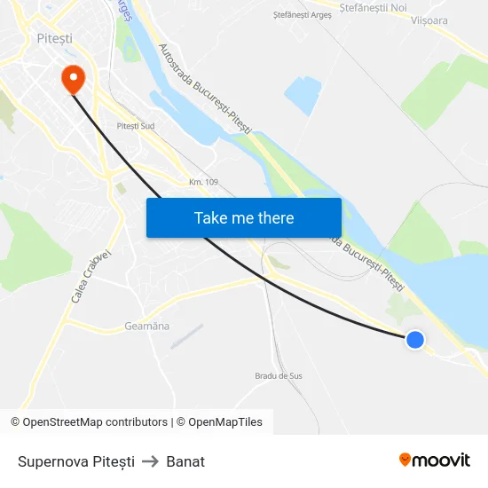 Supernova Pitești to Banat map