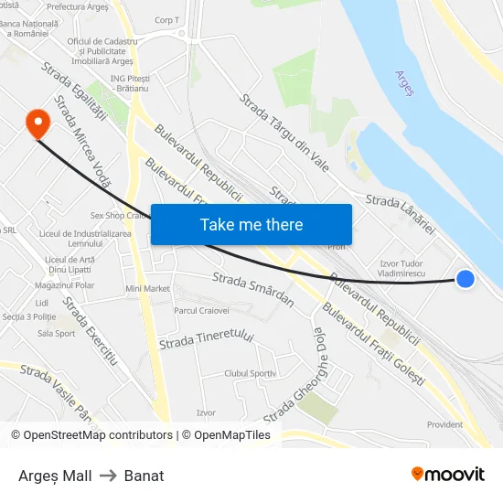 Argeș Mall to Banat map