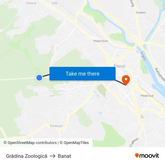 Grădina Zoologică to Banat map