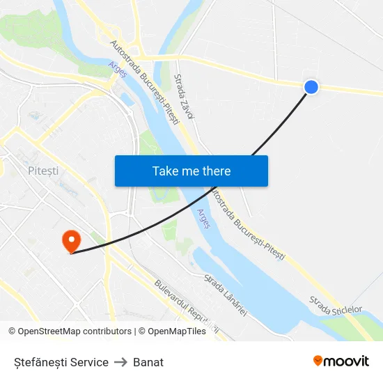 Ștefănești Service to Banat map