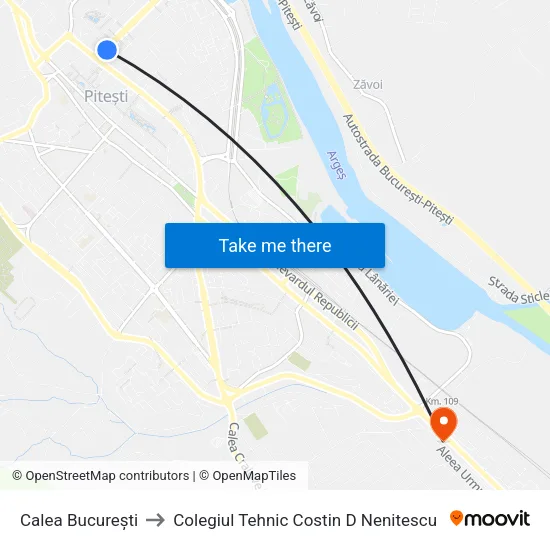 Calea București to Colegiul Tehnic Costin D Nenitescu map