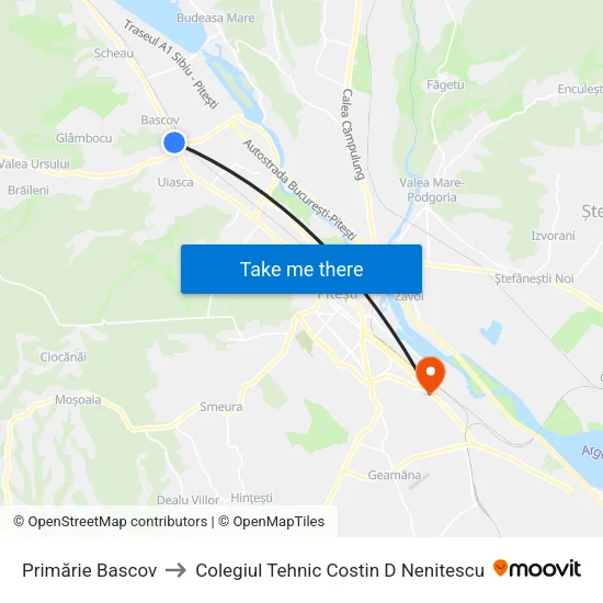 Primărie Bascov to Colegiul Tehnic Costin D Nenitescu map