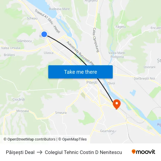 Păișești Deal to Colegiul Tehnic Costin D Nenitescu map