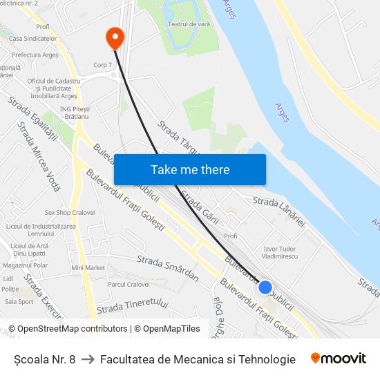 Școala Nr. 8 to Facultatea de Mecanica si Tehnologie map