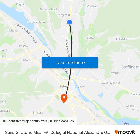 Sens Giratoriu Mioveni to Colegiul National Alexandru Odobescu map