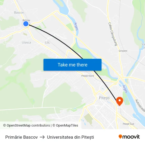 Primărie Bascov to Universitatea din Pitești map