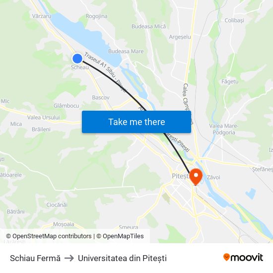 Schiau Fermă to Universitatea din Pitești map